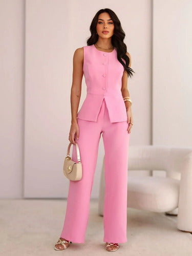 Conjunto Feminino Calça E Colete Liso  Alfaiataria Social