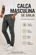Calça Masculina Sarja Premium Esporte Fino Bolso Faca Lycra