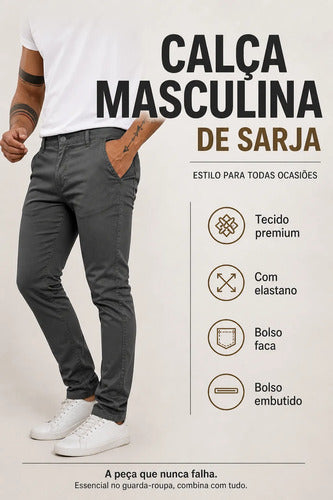 Calça Masculina Sarja Premium Esporte Fino Bolso Faca Lycra