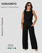 Conjunto Alfaiataria Feminino Calça Wide Leg E Blusa Elegant