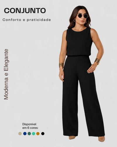 Conjunto Alfaiataria Feminino Calça Wide Leg E Blusa Elegant