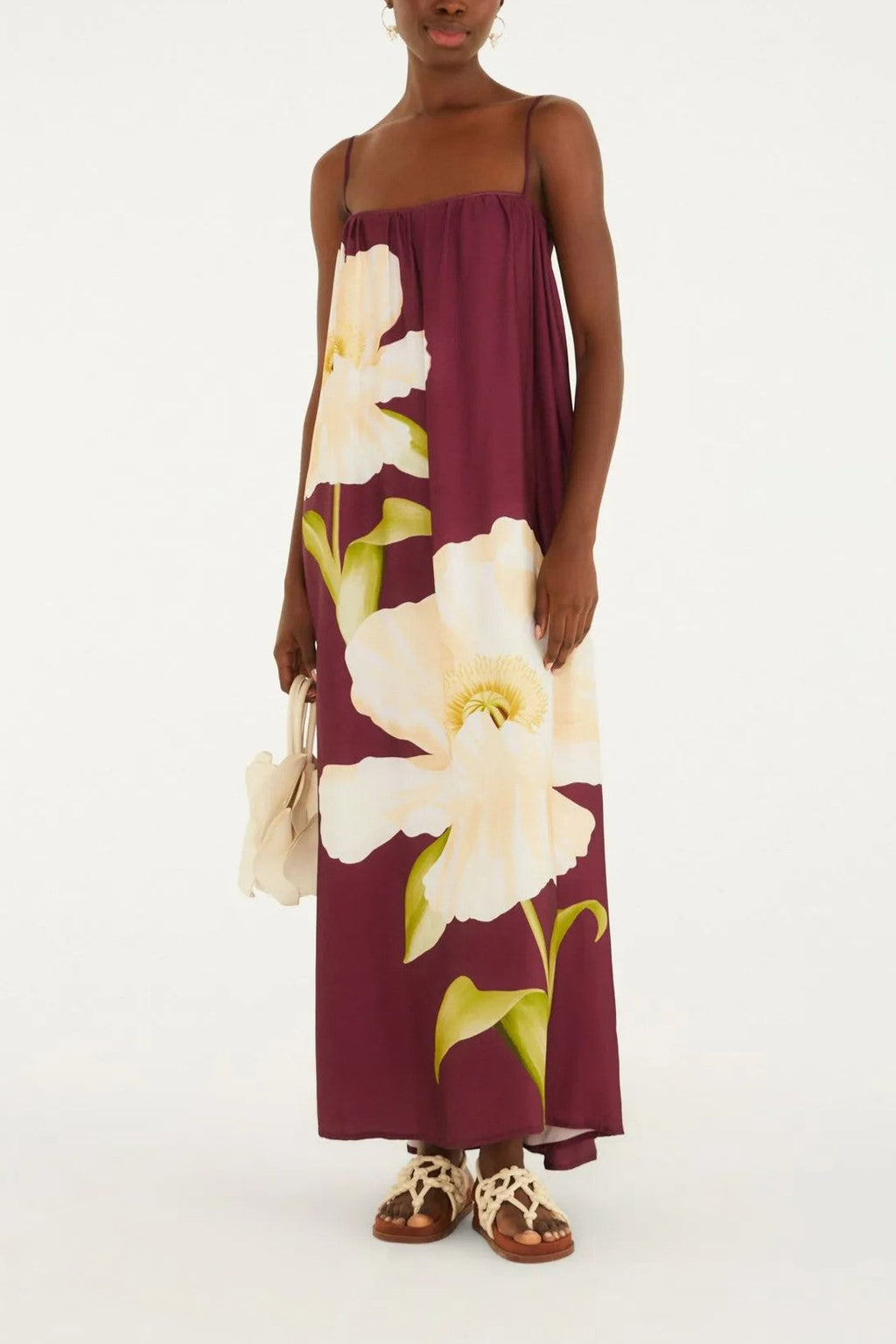 Vestido Longo Alcinhas Estampado Papoula