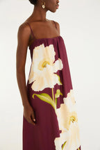 Vestido Longo Alcinhas Estampado Papoula