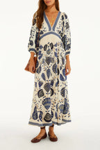 Vestido Longo Manga Estampado Sonho De Concha