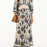 Vestido Longo Manga Estampado Sonho De Concha