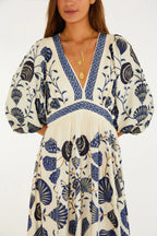 Vestido Longo Manga Estampado Sonho De Concha