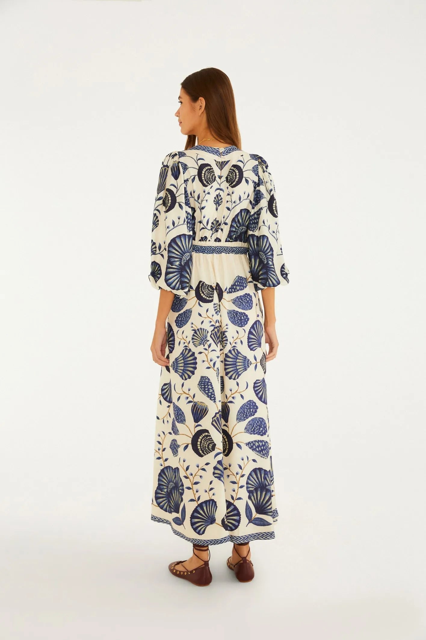 Vestido Longo Manga Estampado Sonho De Concha