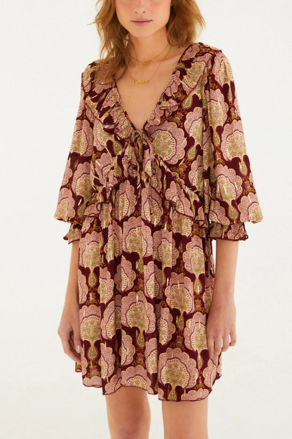 VESTIDO FARM CURTO LEQUE DE PAVAO