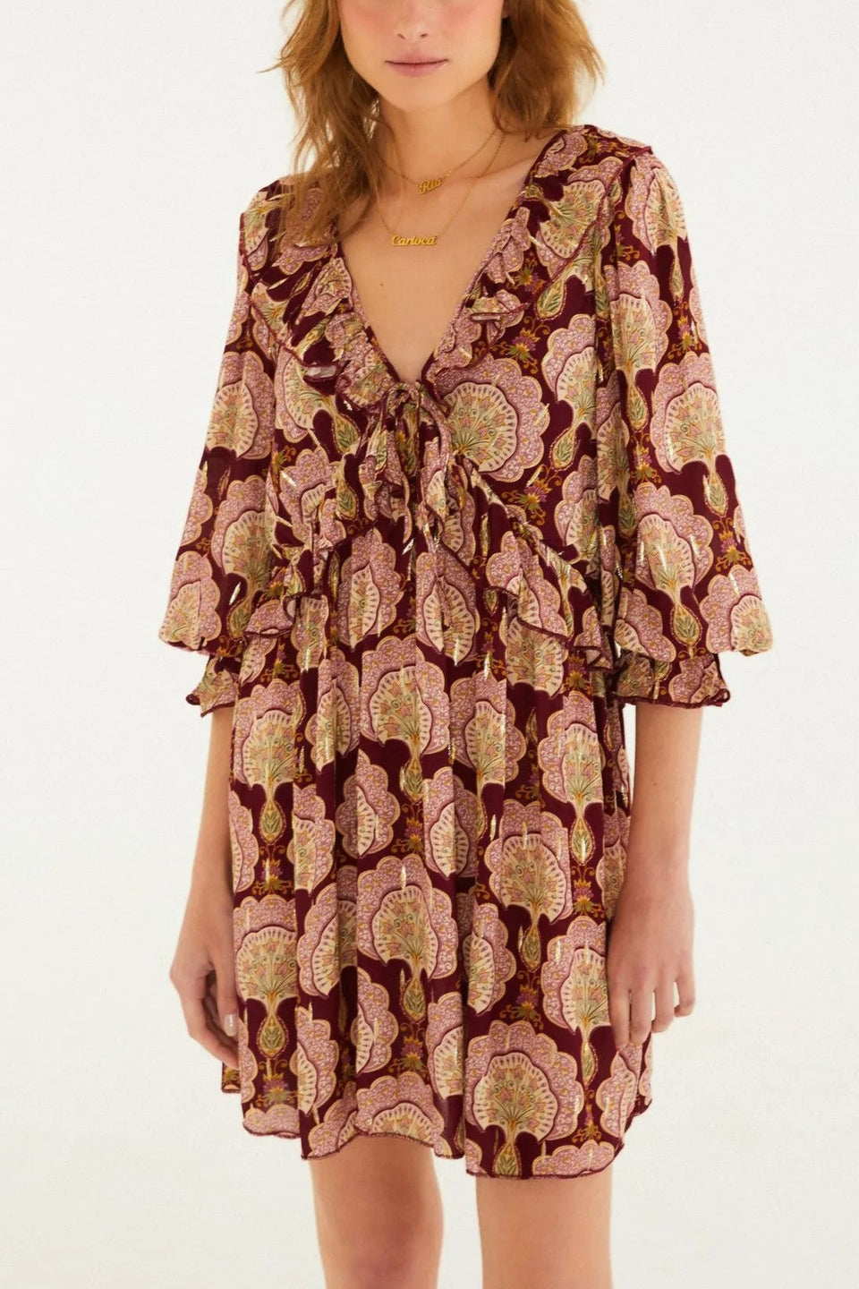 VESTIDO FARM CURTO LEQUE DE PAVAO
