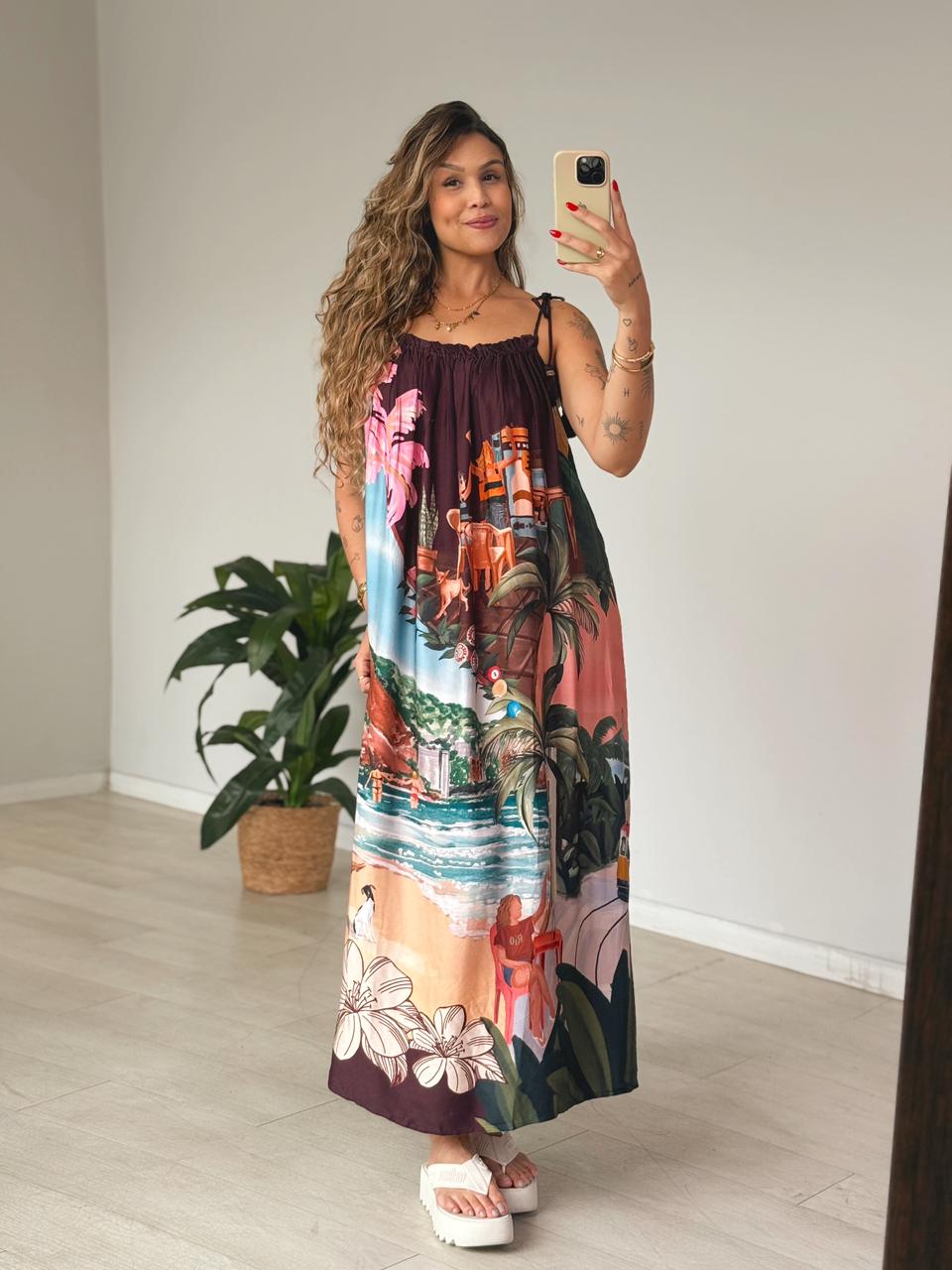Vestido Longo Estampado Lenços Cariocas