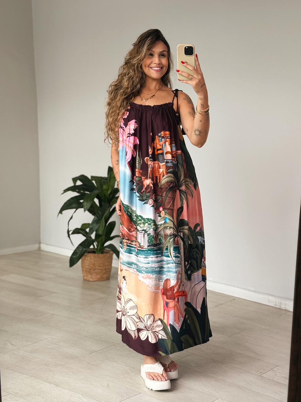 Vestido Longo Estampado Lenços Cariocas