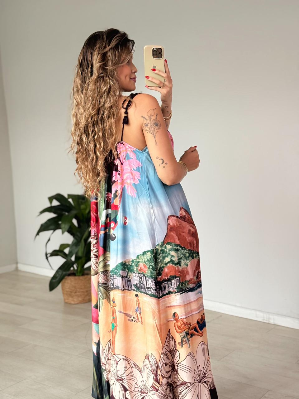 Vestido Longo Estampado Lenços Cariocas