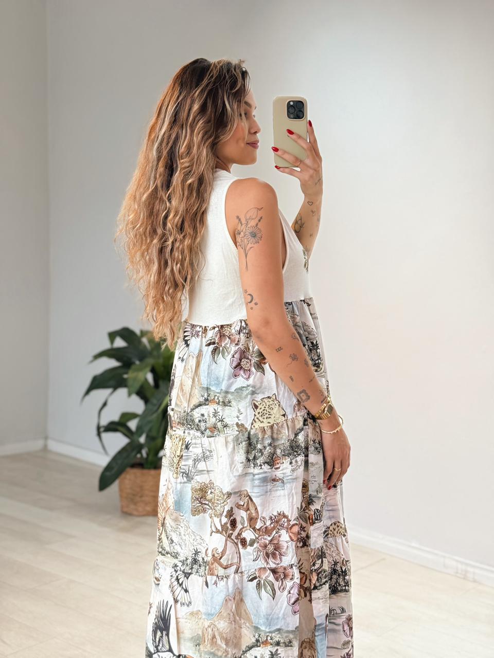 Vestido Longo Estampado Mapa Rio