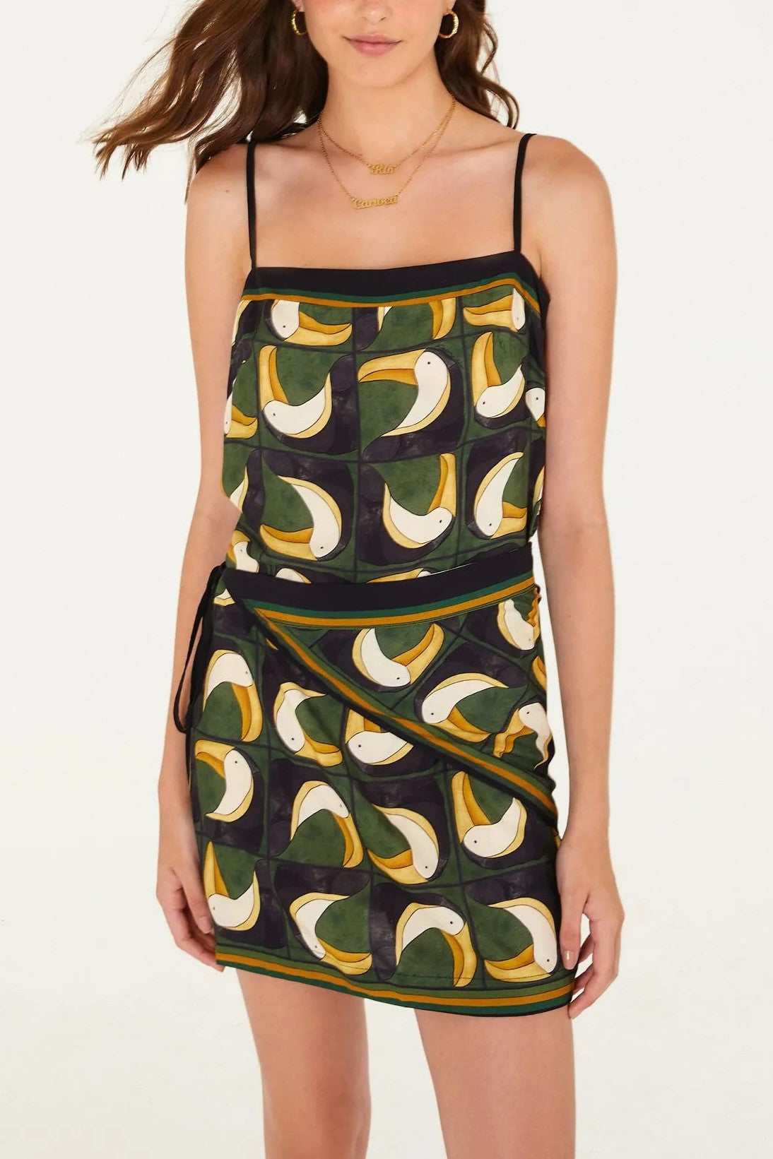 VESTIDO FARM CURTI ALCINHA TUCA TROPICAL MINI