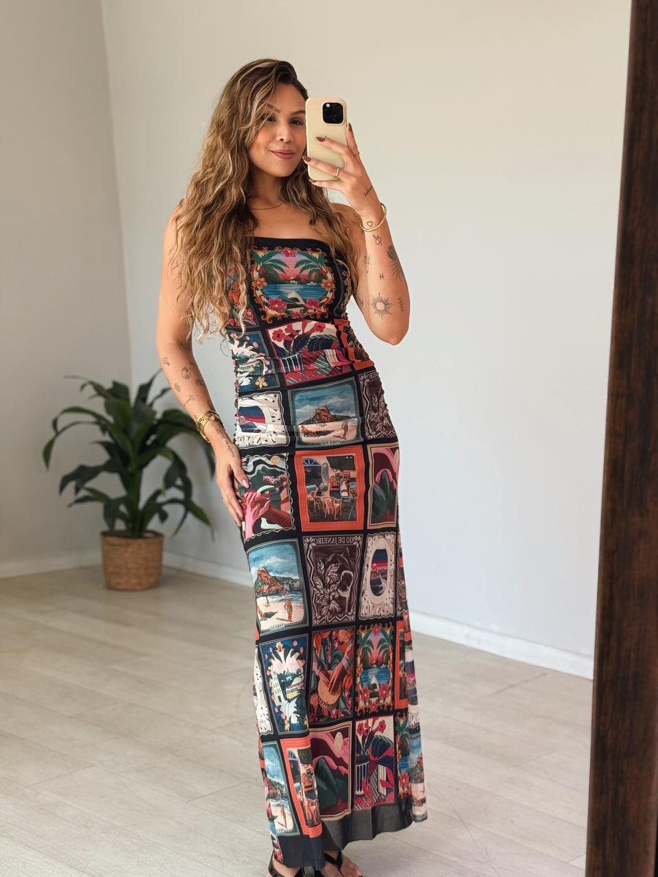 Vestido Tule Estampado Lenços Cariocas