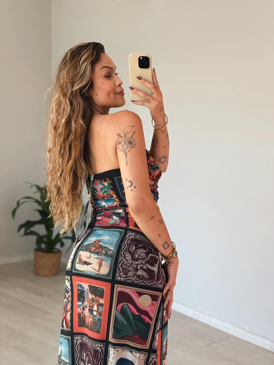 Vestido Tule Estampado Lenços Cariocas