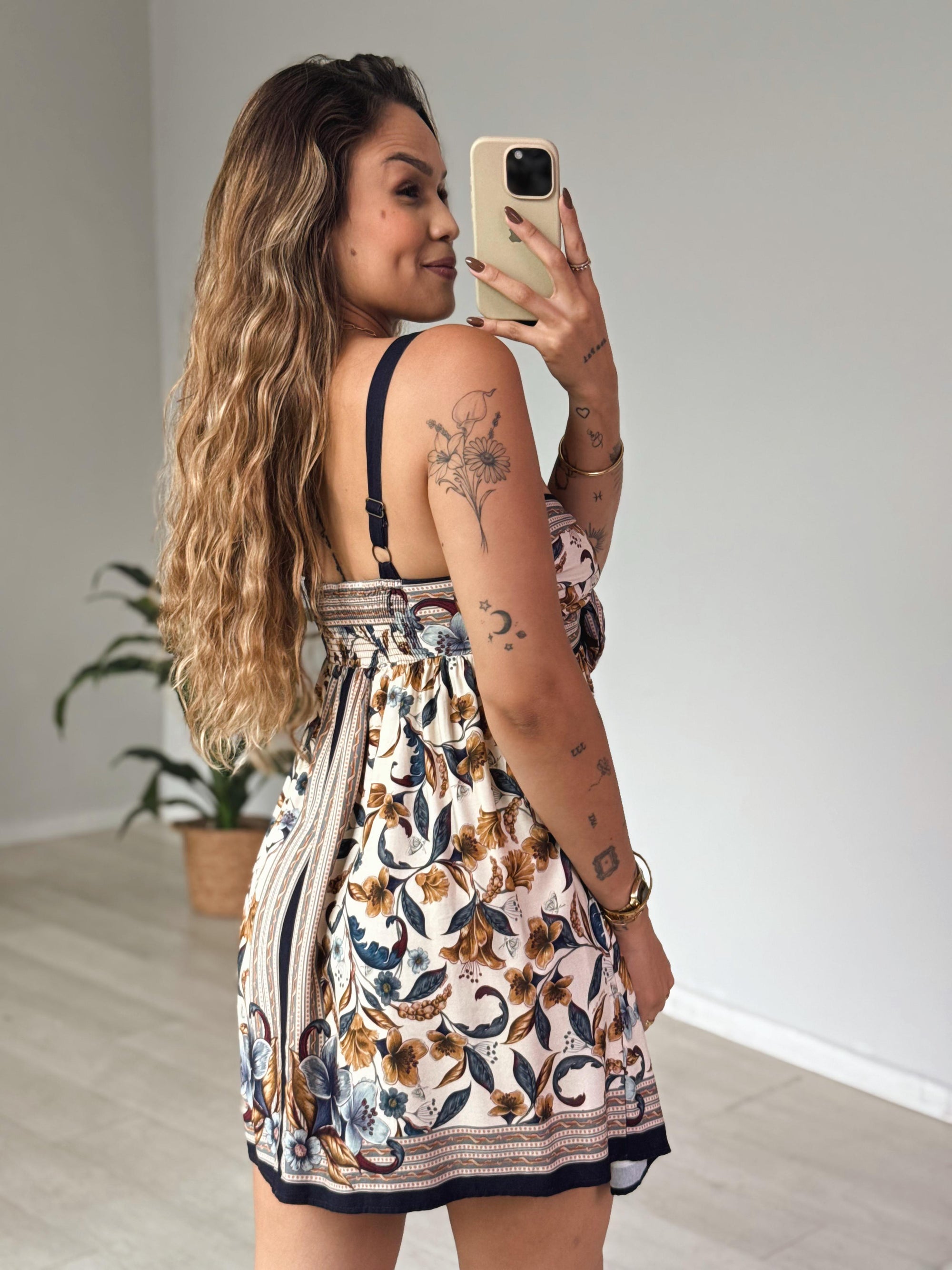 VESTIDO CURTO LENCO MAYE BEGE