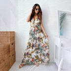 Vestido Flowers Estilo Casual Decote Profundo nas Costas