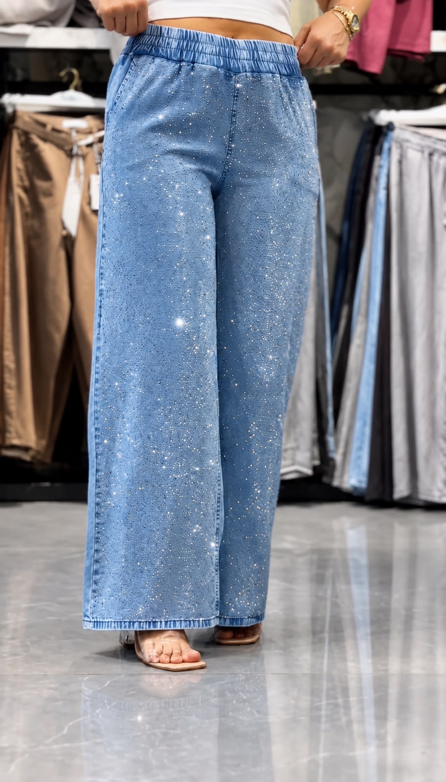 Calça Jeans Wide Leg Brilho Premium