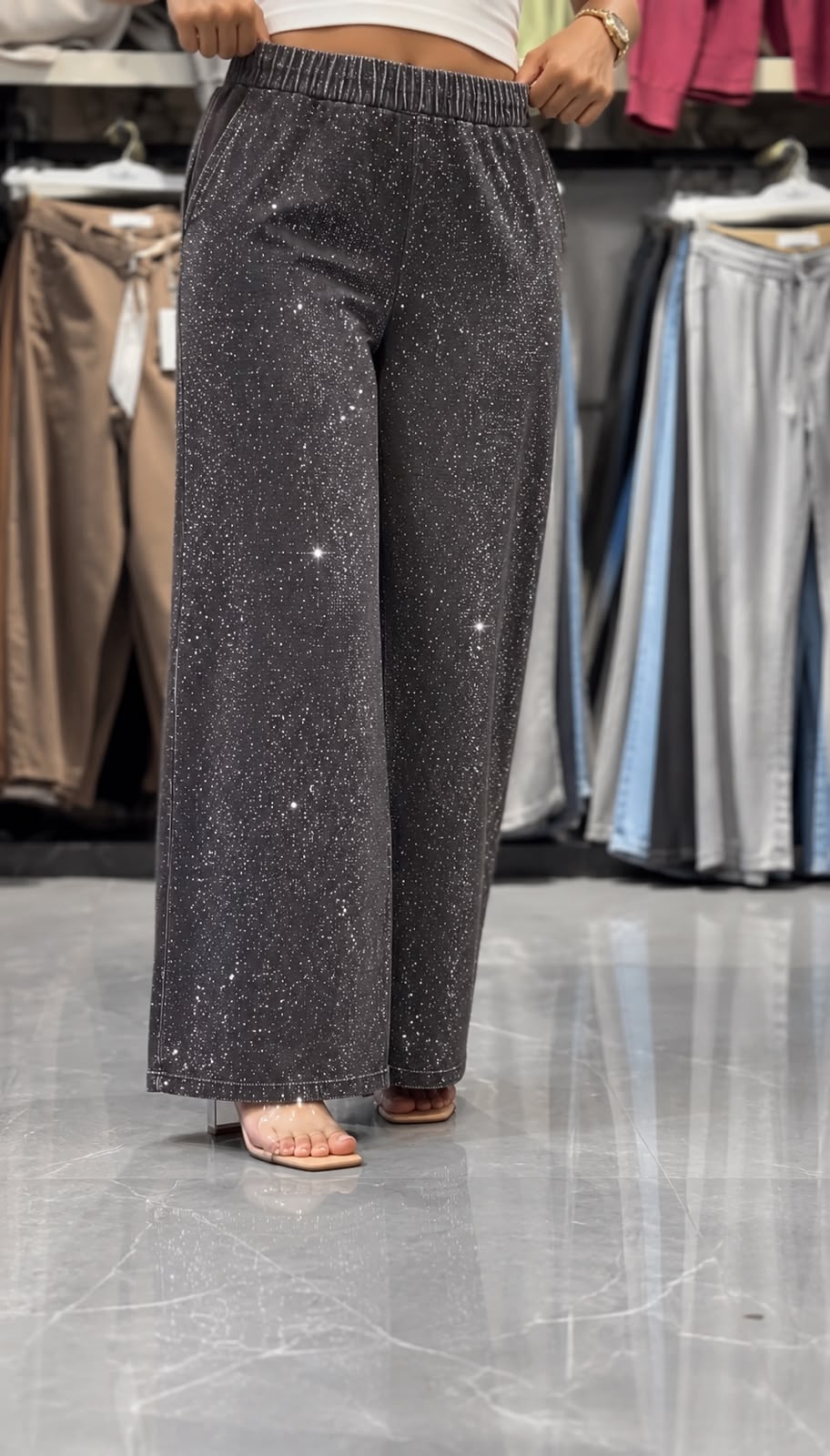 Calça Jeans Wide Leg Brilho Premium