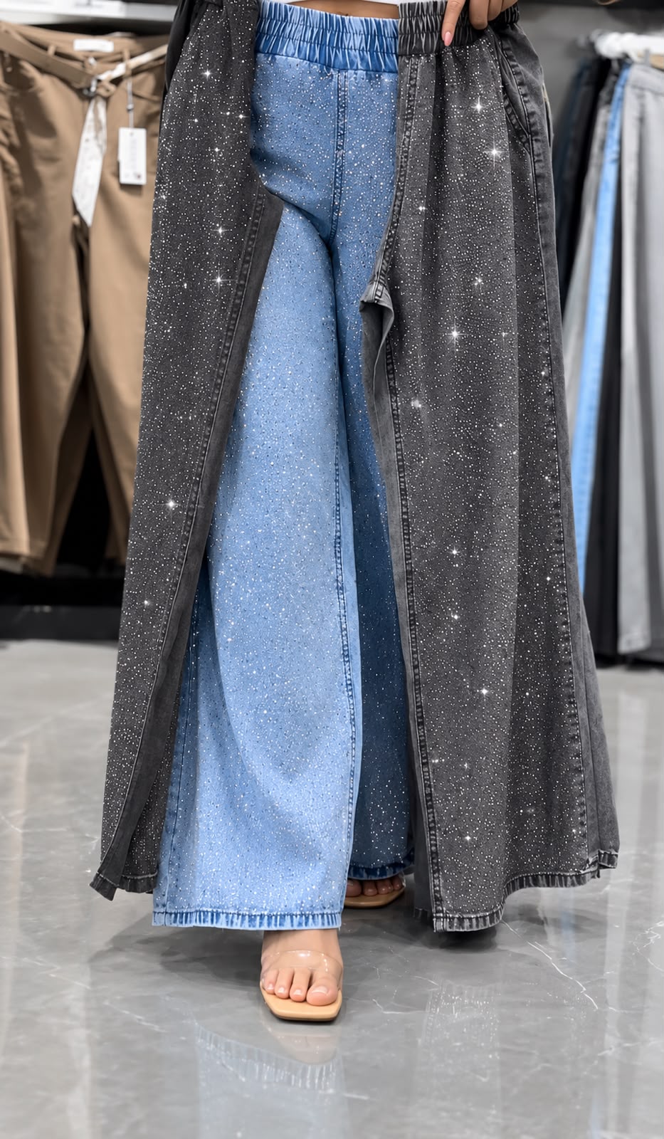 Calça Jeans Wide Leg Brilho Premium