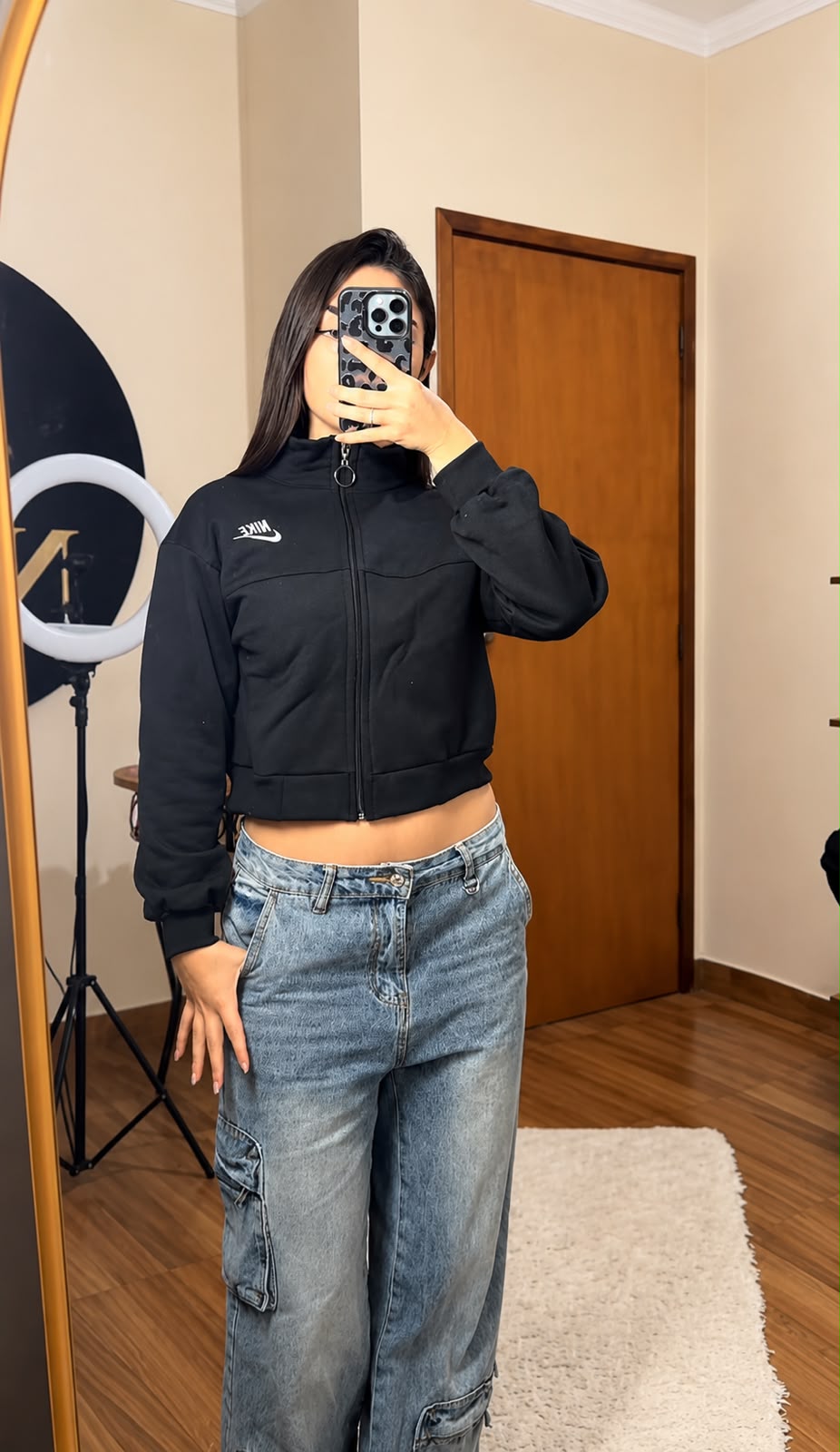 Jaqueta Feminina Nike Cropped Fleece Essential – Zíper Frontal