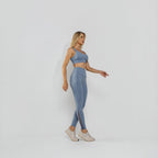 Calça Legging Premium Cós Antômico Superlargo Recorte Texturizado Azul LG2398