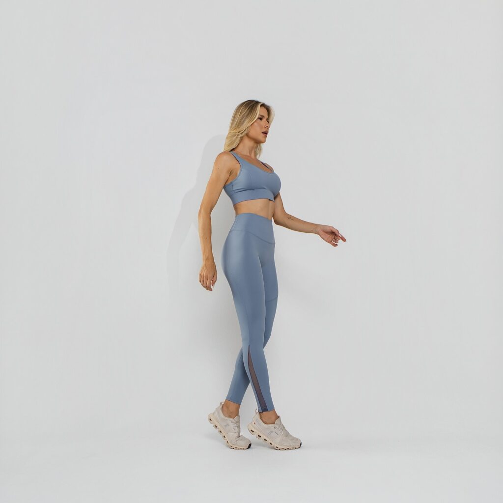 Calça Legging Premium Cós Antômico Superlargo Recorte Texturizado Azul LG2398