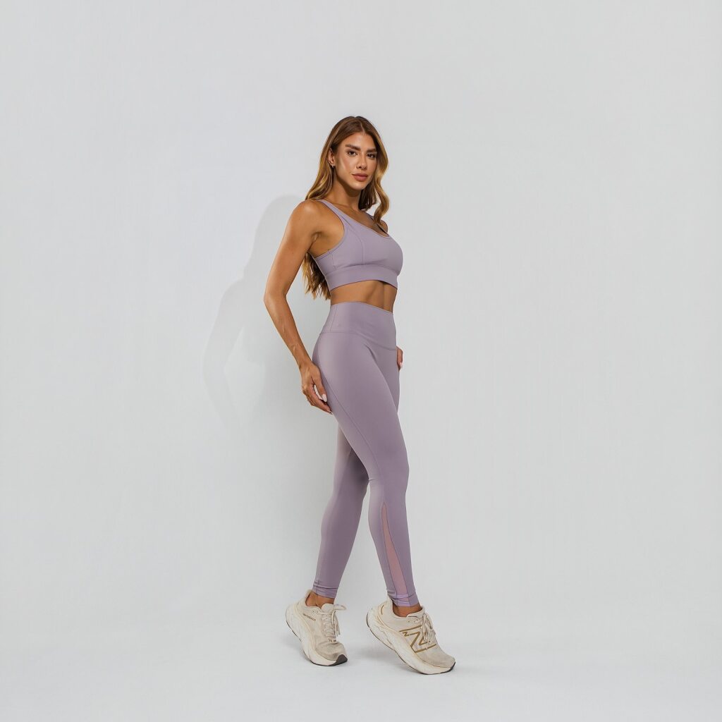 Calça Legging Premium Cós Antômico Superlargo Recorte Texturizado Lilás LG2396