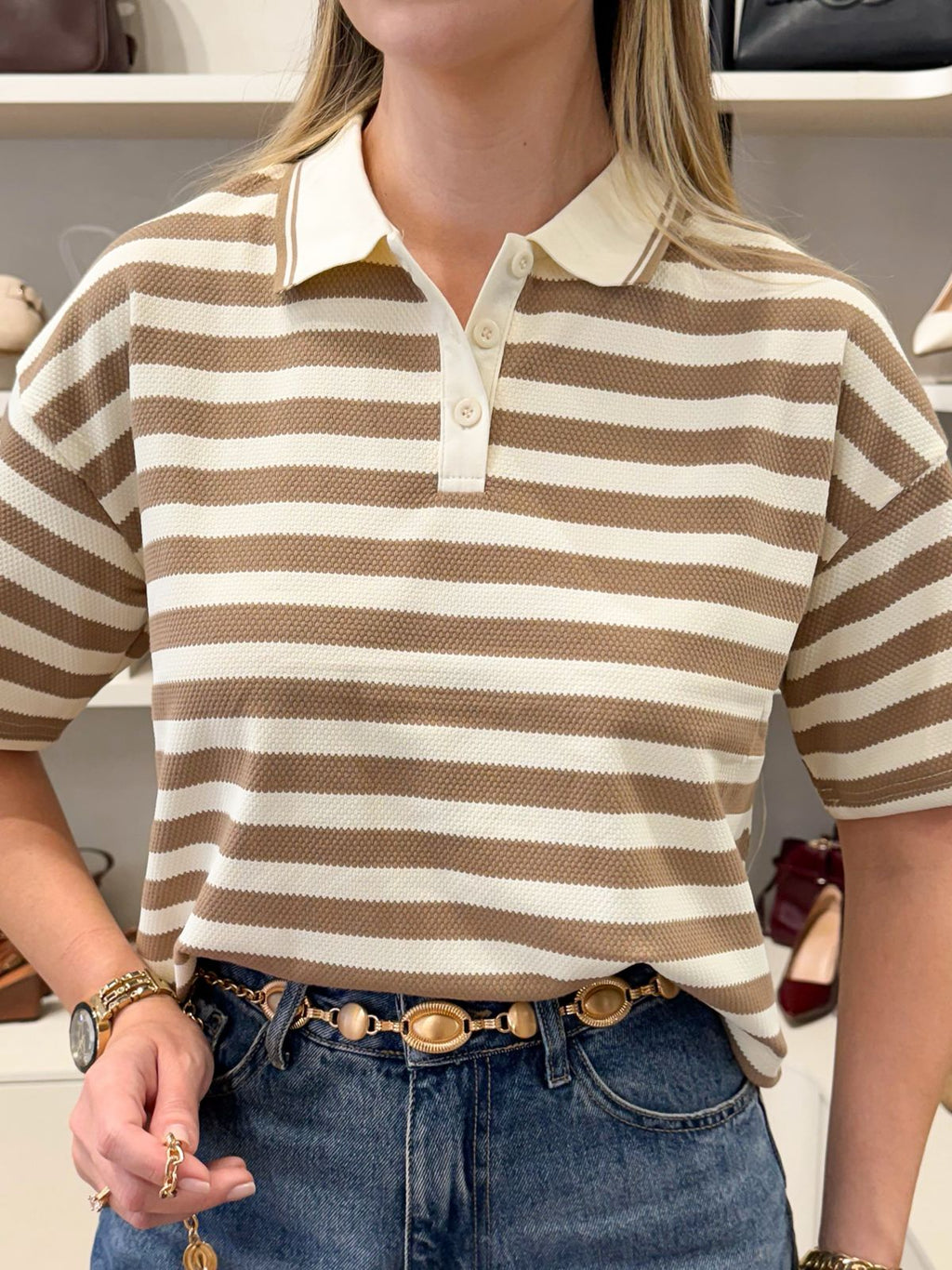BLUSA CROPPED LISTRAS GOLA POLO RAISSA