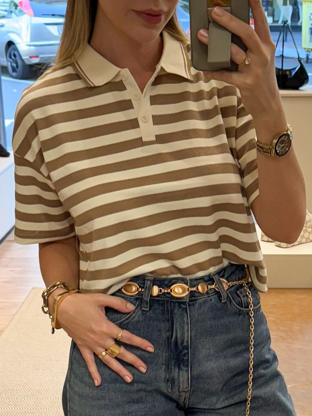 BLUSA CROPPED LISTRAS GOLA POLO RAISSA