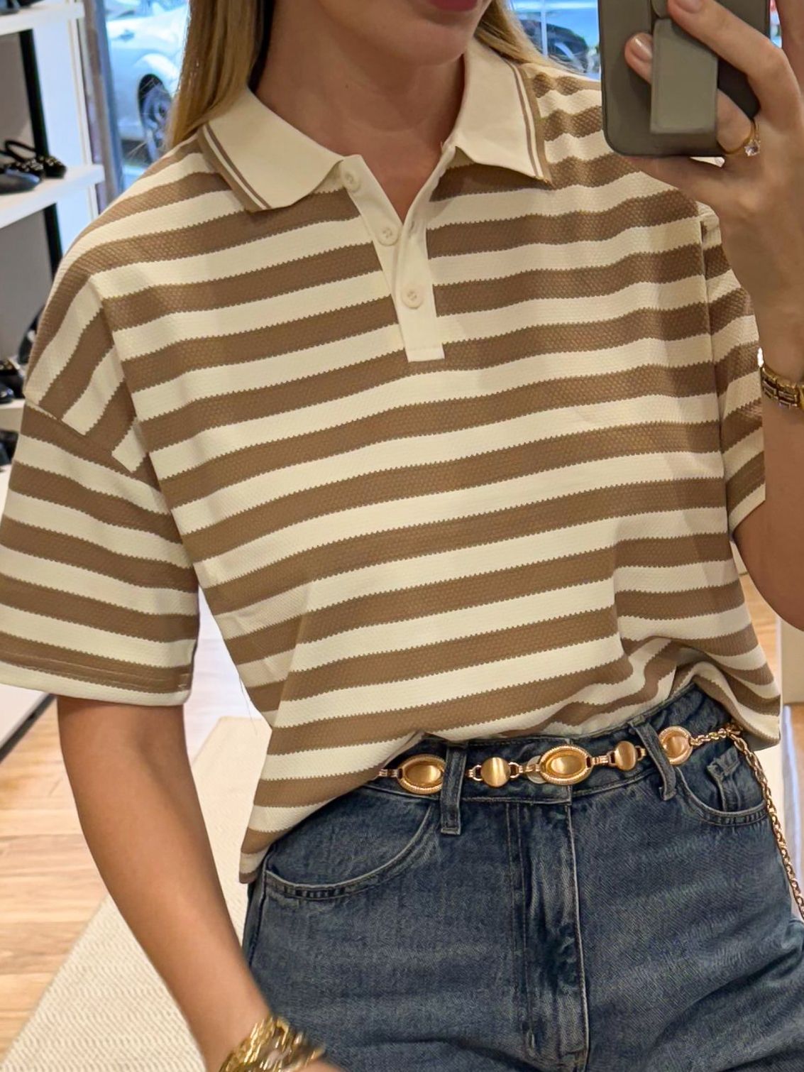 BLUSA CROPPED LISTRAS GOLA POLO RAISSA