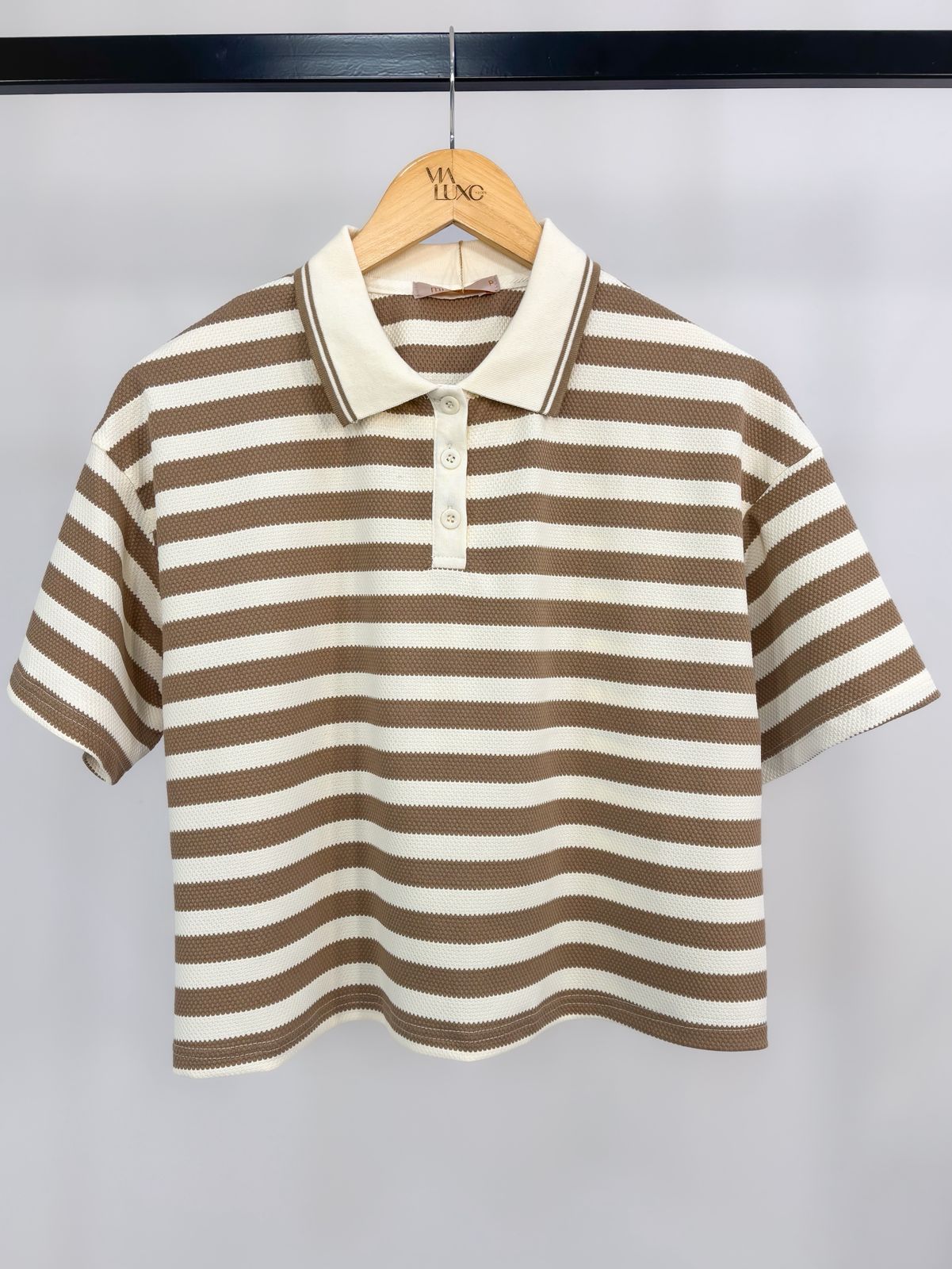 BLUSA CROPPED LISTRAS GOLA POLO RAISSA