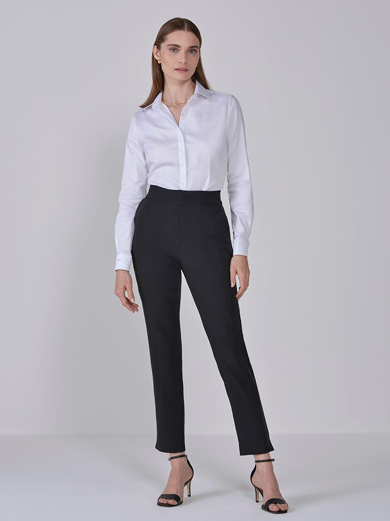 Calça Reta Slim de Alfaiataria Preta Reese