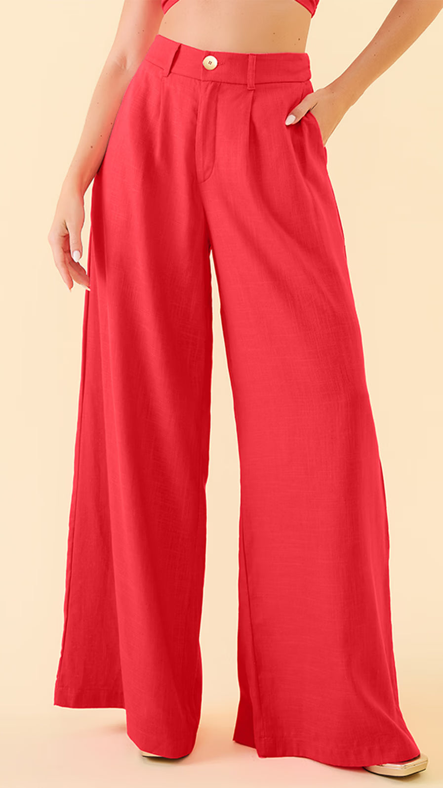Calça pantalona em linho