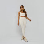 Calça Legging Premium com Bolso e Recortes Tecido Texturizado Off White LG2387