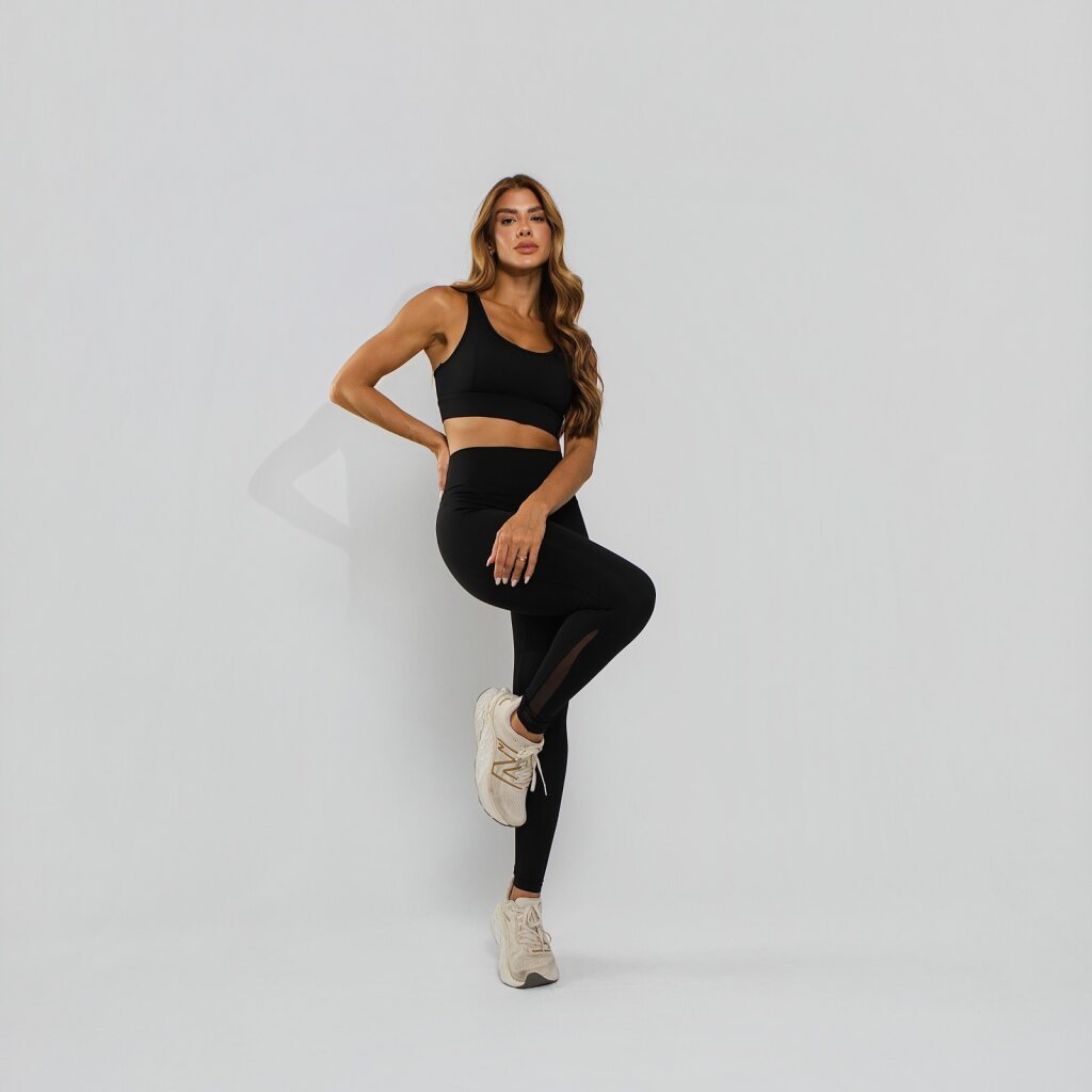Calça Legging Premium Cós Antômico Superlargo Recorte Texturizado Preto LG2395