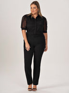 Calça Reta Slim de Alfaiataria Plus Size Preta Emiliana