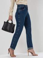 Calça Jeans Reta Slim Azul Escuro Safira