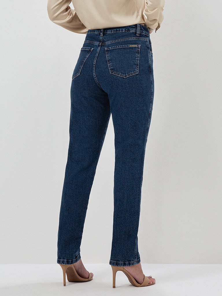 Calça Jeans Reta Slim Azul Escuro Safira
