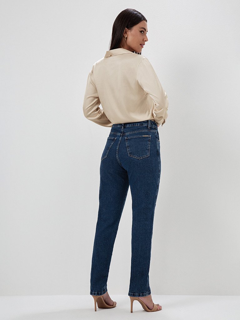 Calça Jeans Reta Slim Azul Escuro Safira