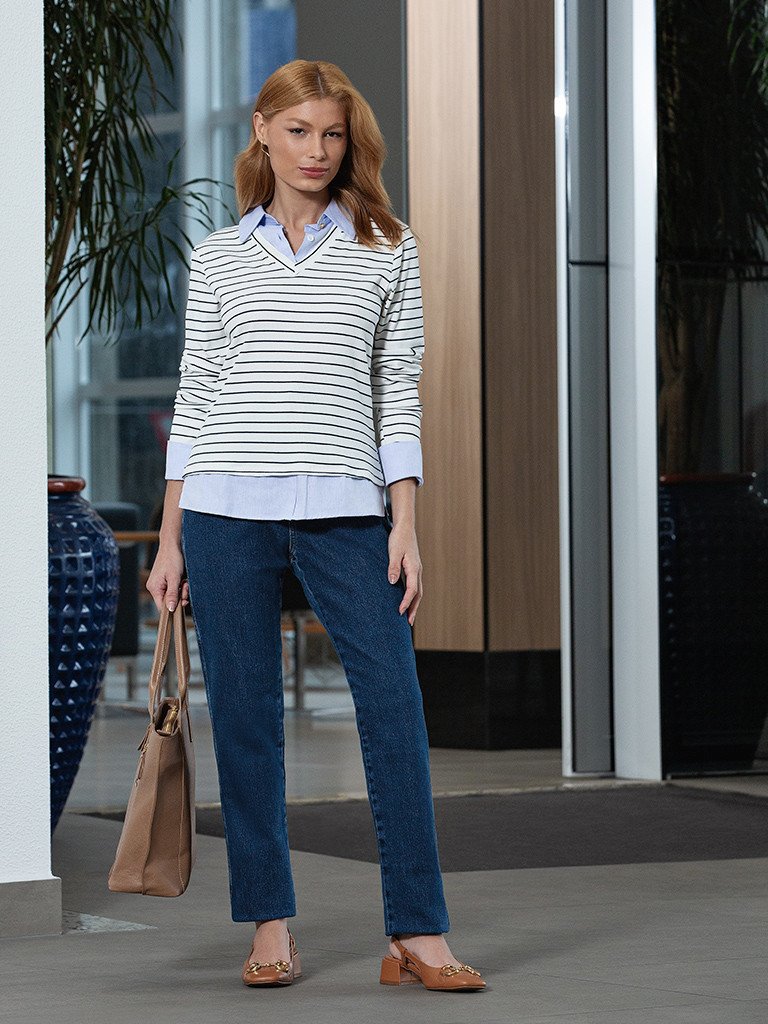 Calça Jeans Reta Slim Azul Escuro Safira